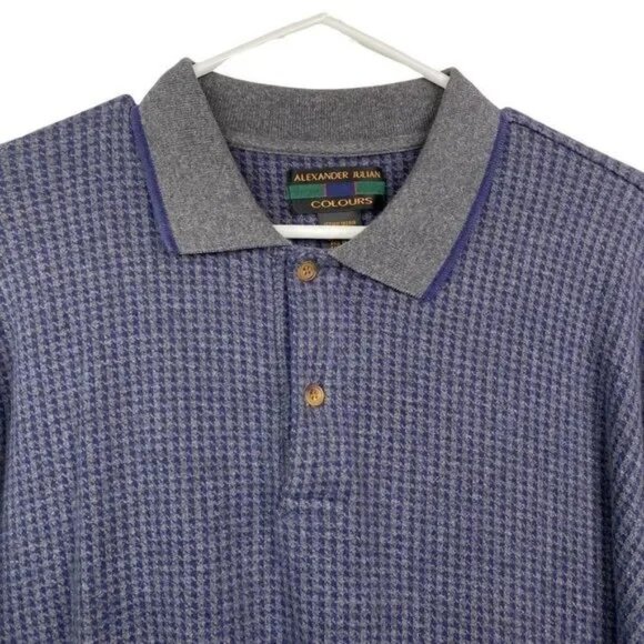 ALEXANDER JULIAN COLOURS MEN'S LONG SLEEVE BLUE/GRAY POLO SHIRT XL - Picture 2 of 6